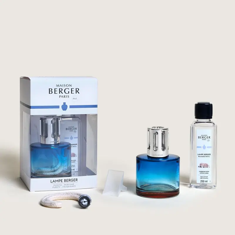 LAMPE BERGER - COFANETTO LAMPADA CATALITICA PURE BLU + 250 ML CARESSE DE COTON