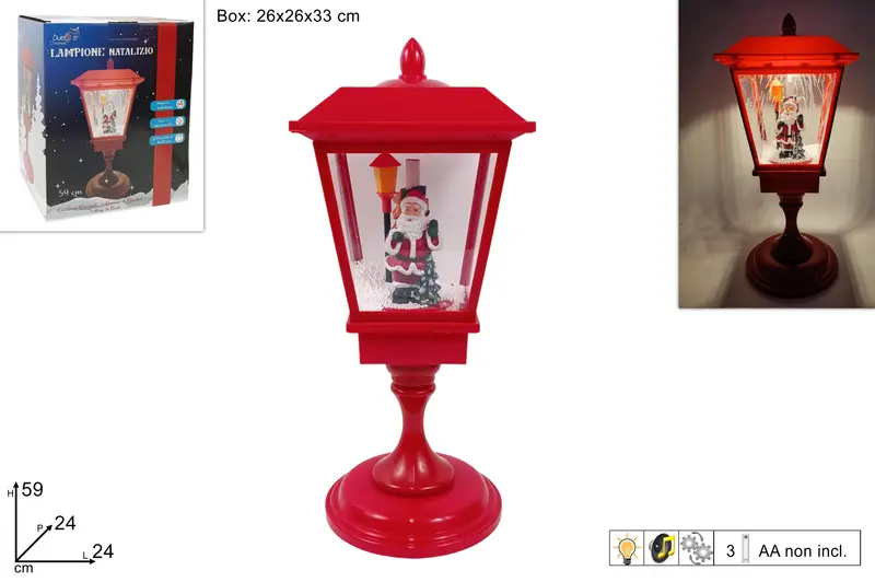 LAMPIONE ROSSO C BABBO NATALE C MUSICA C LUCE C MOV NEVE