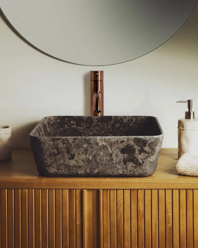 Lavabo da appoggio Darnen in marmo grigio 35 x 35 cm