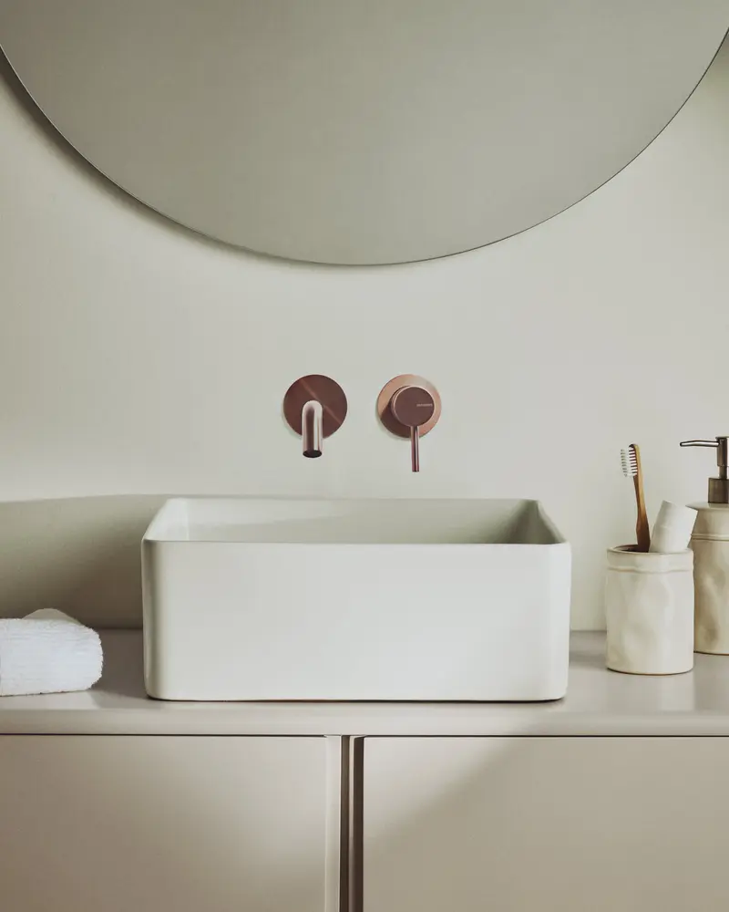 Lavabo da appoggio Ovara in ceramica bianca smaltata 36,5 x 36,5 cm