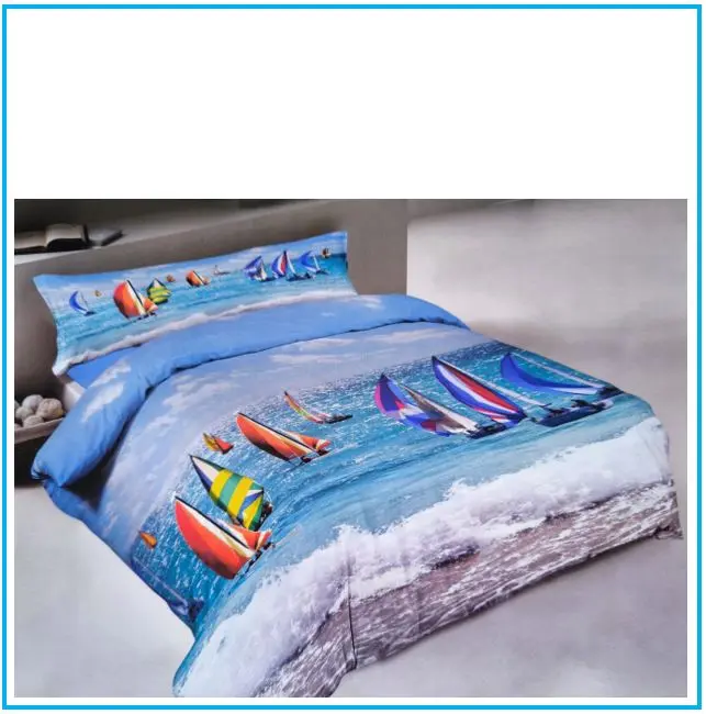 Lenzuolo Copriletto Matrimoniale con Balza in Stampa Digitale "Mare & Vele" – 100% Cotone
