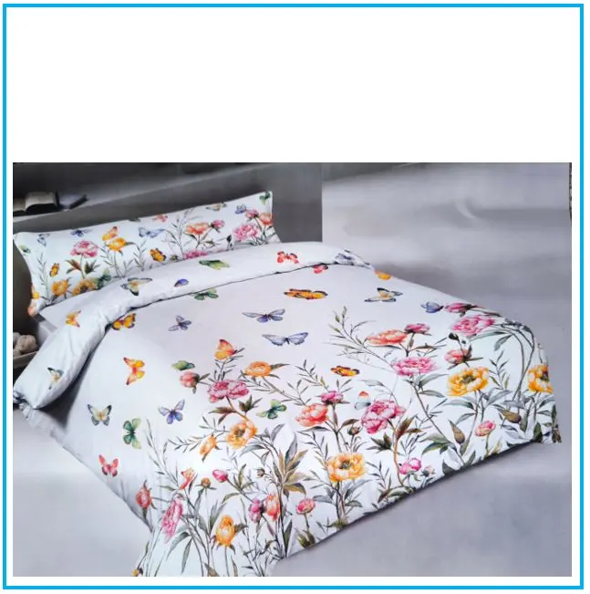 Lenzuolo Copriletto Matrimoniale "Rose & Farfalle" – Stampa Digitale con Balza, 100% Cotone