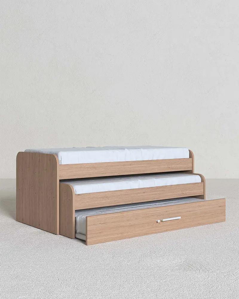 Letto attrezzato Teddy - Letto salvaspazio moderno per cameretta - 2 letti inferiori - 7 varianti colore personalizzabili - Rete a doghe inclusa