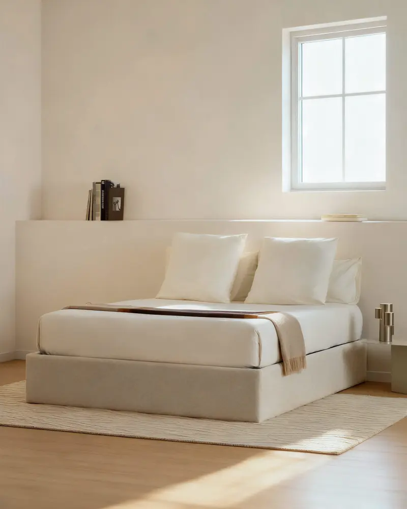 Letto contenitore sfoderabile Nelzi in ciniglia écru per materasso da 180 x 200 cm FSC 100%