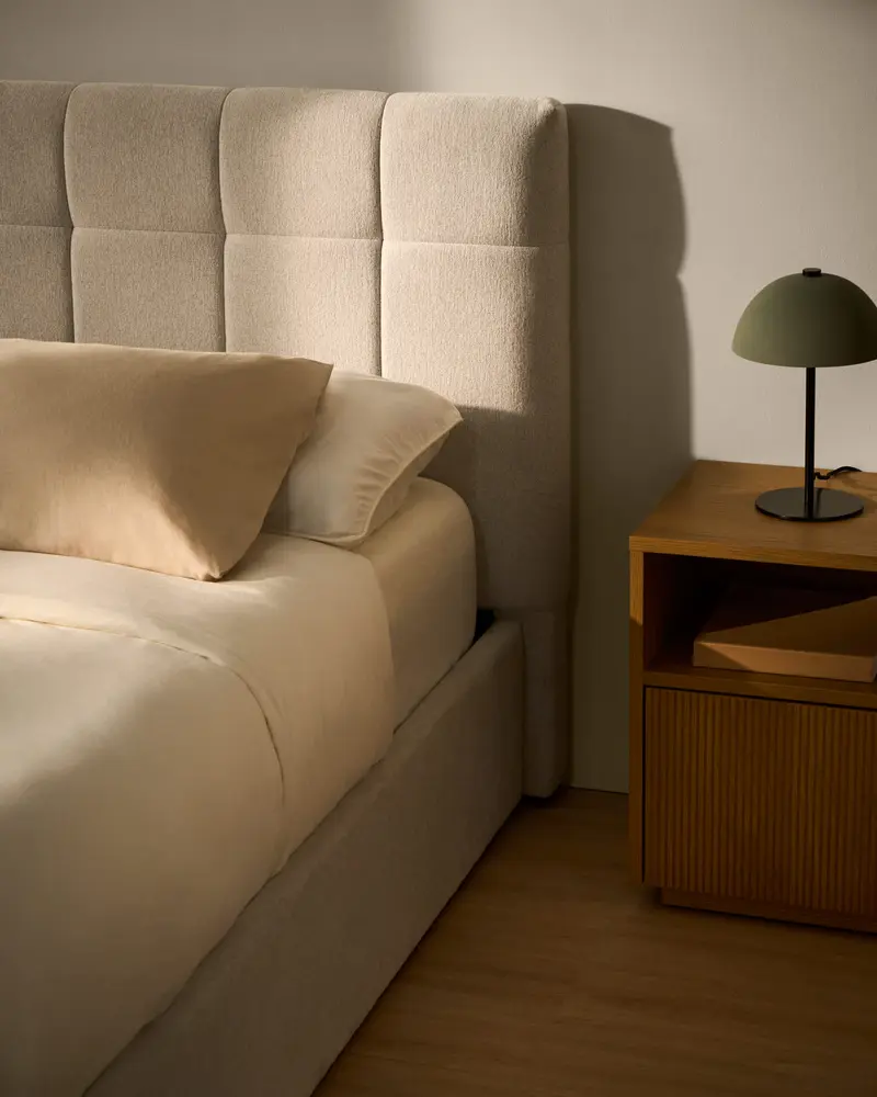 Letto contenitore sollevabile Darnela in ciniglia écru per materasso da 90 x 200 cm