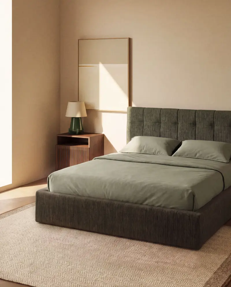 Letto contenitore sollevabile Darnela in ciniglia verde muschio per materasso da 160 x 200 cm