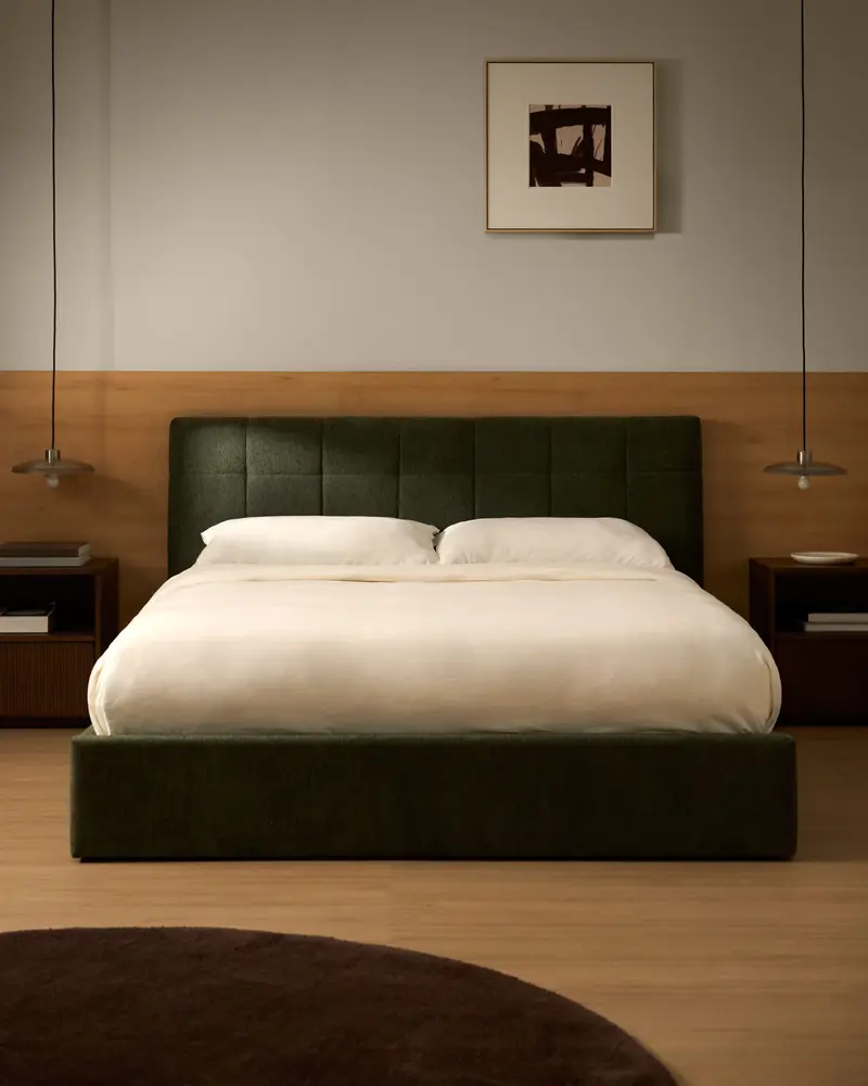 Letto contenitore sollevabile Darnela in ciniglia verde muschio per materasso da 180 x 200 cm