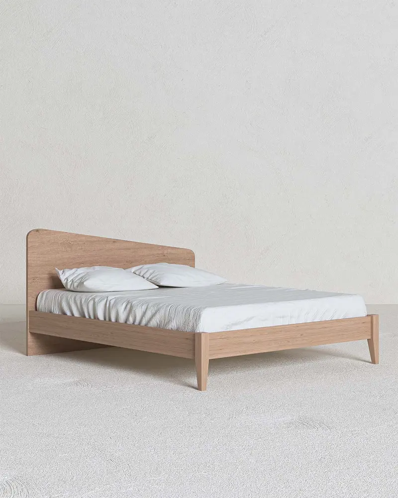 Letto Luna con piedi in legno - Matrimoniale - 10 colori - Design moderno