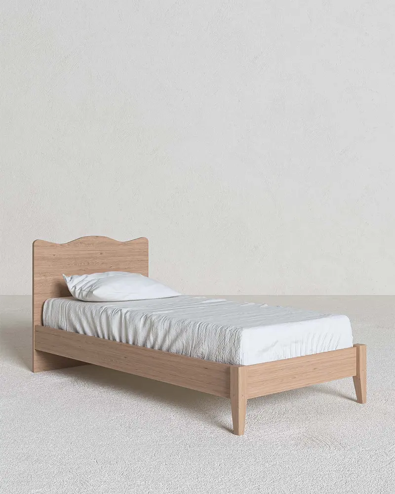 Letto onda con piedi in legno  , letto singolo e piazza e mezza +10 colorazioni