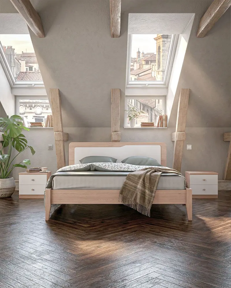 Letto Quadro con piedi in legno - Matrimoniale - 10 colori - Design moderno