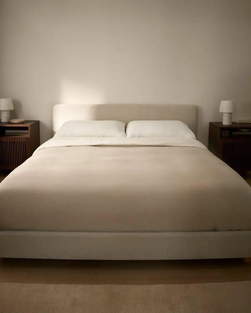 Letto Selven in ciniglia beige per materasso da 160 x 200 cm