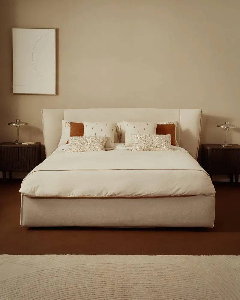 Letto sfoderabile Arvian in ciniglia beige con contenitore apribile per materasso 160 x 200 cm