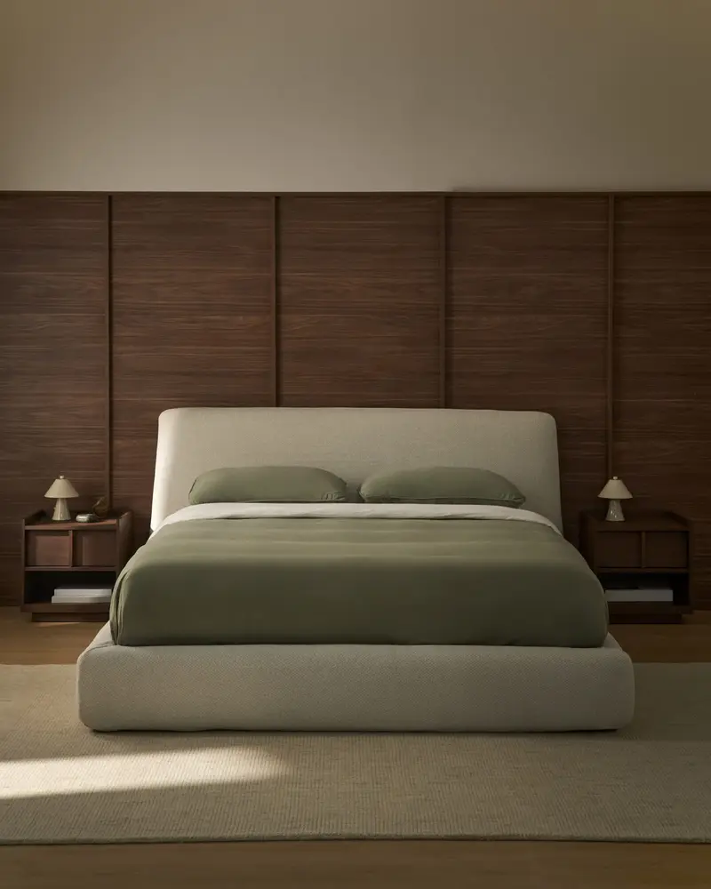 Letto sfoderabile con rete sollevabile Martina in ciniglia écru per materassi 180 x 200 cm