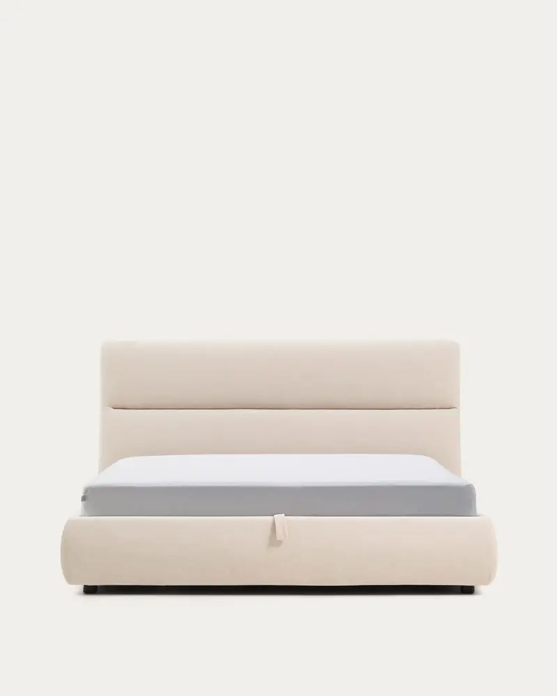 Letto sfoderabile Dafra in ciniglia beige con contenitore apribile per materasso 180 x 200 cm