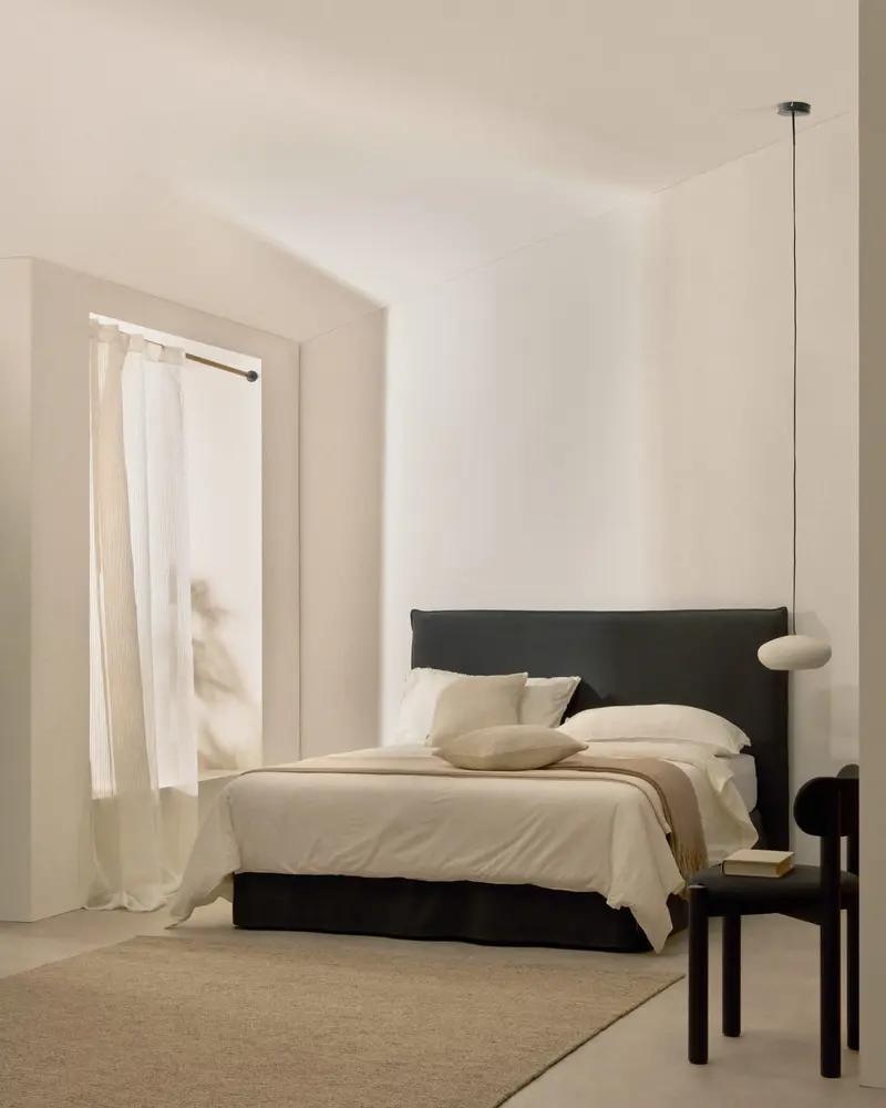 Letto sfoderabile Jaira in lino e cotone grigio antracite per materasso da 180 x 200 cm