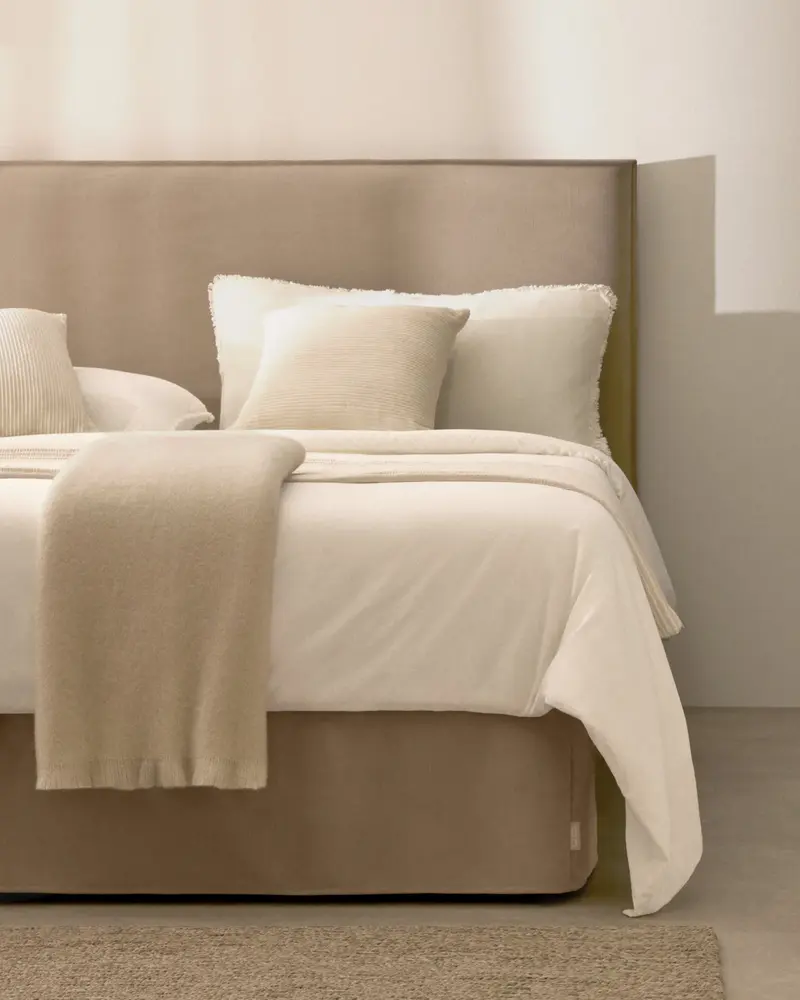 Letto sfoderabile Jaira in lino e cotone taupe per materasso da 90 x 200 cm