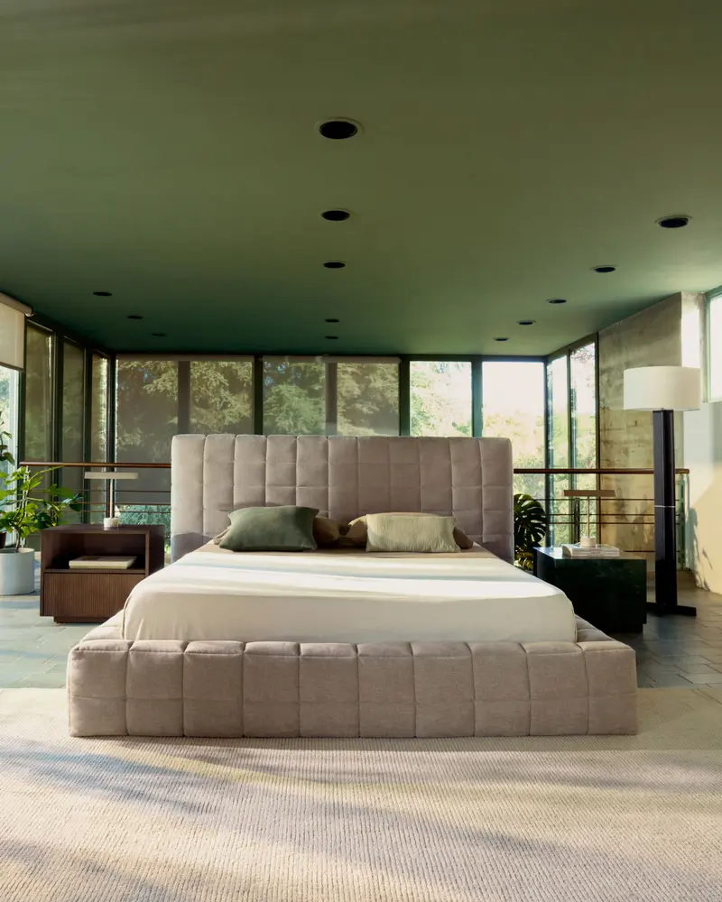 Letto sfoderabile Luiana in ciniglia beige per materasso da 180 x 200 cm