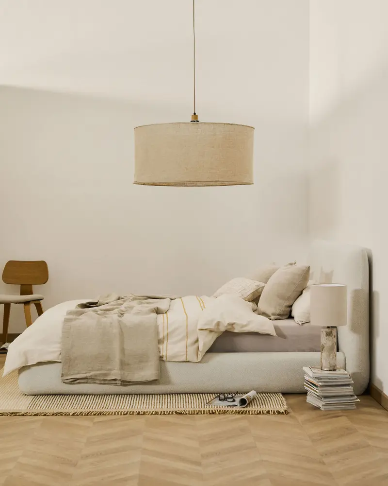 Letto sfoderabile Martina in ciniglia écru per materassi 160 x 200 cm