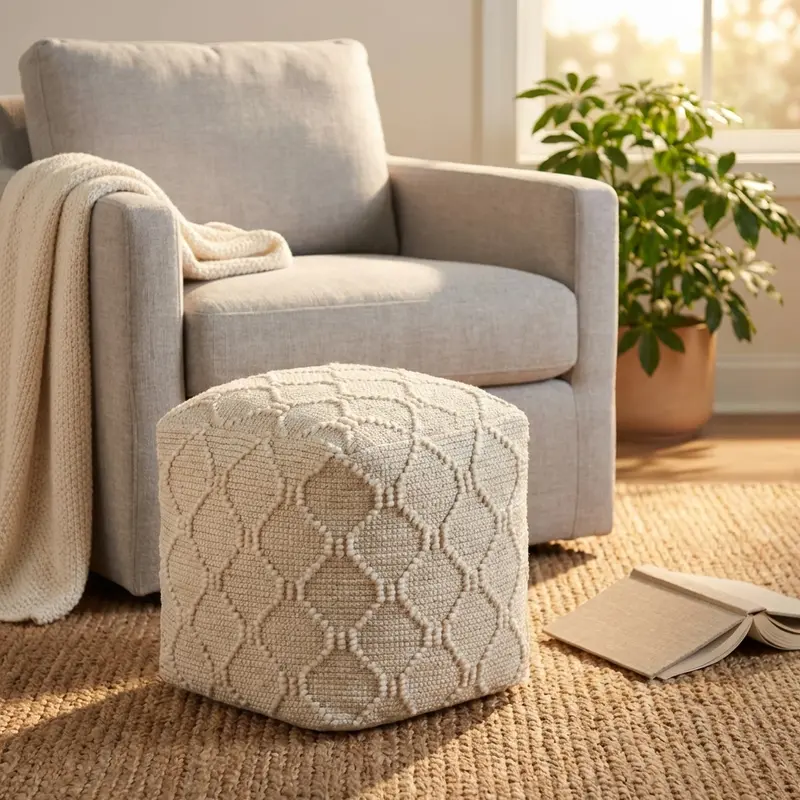 Liberio - Pouf in lana juta bianco 40x40