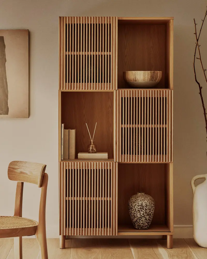 Libreria Beyla in legno massello e impiallacciato rovere 84,5 x 170 cm