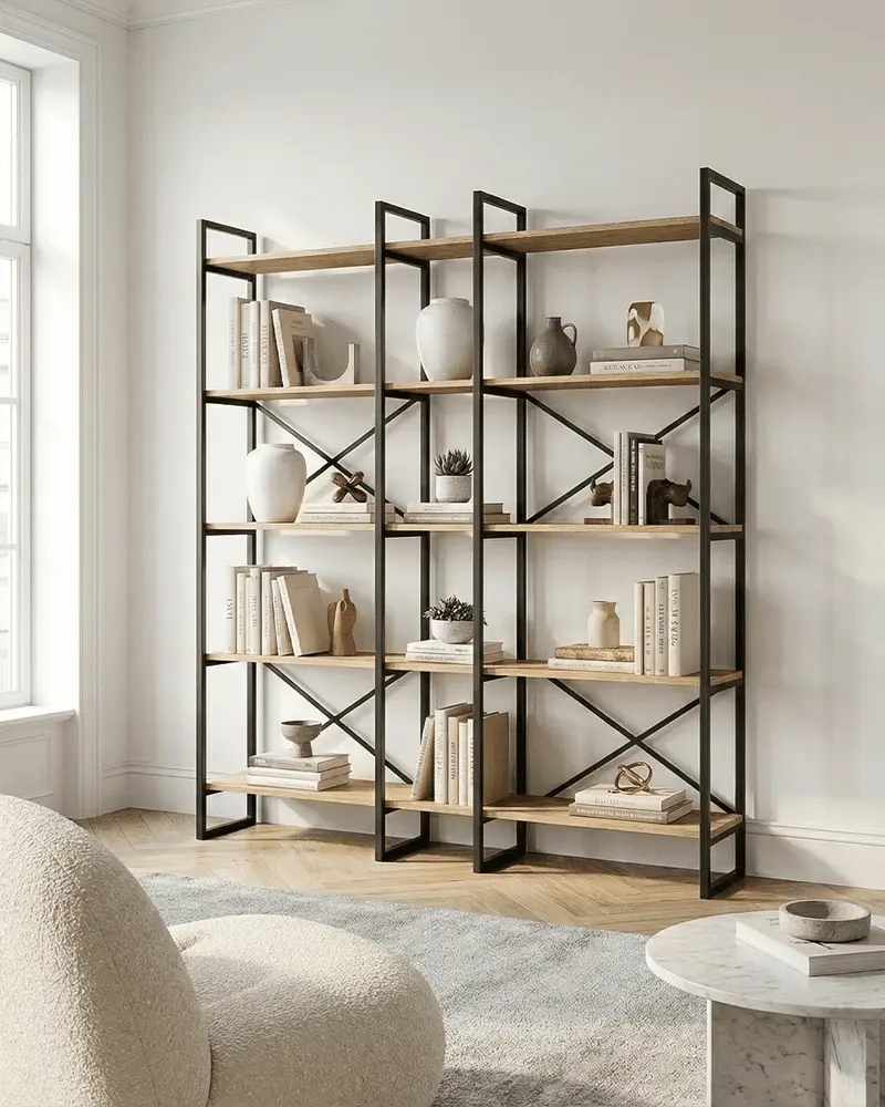 Libreria Dunas - Mobile soggiorno o divisorio - 5 ripiani inclusi - L. 143,5 cm x H. 175 cm x P. 30 cm - Color legno acero