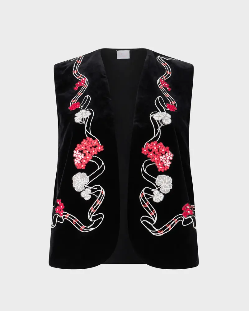 Loretta Caponi x Cabana Dhalia Velvet Gilet, Black, L