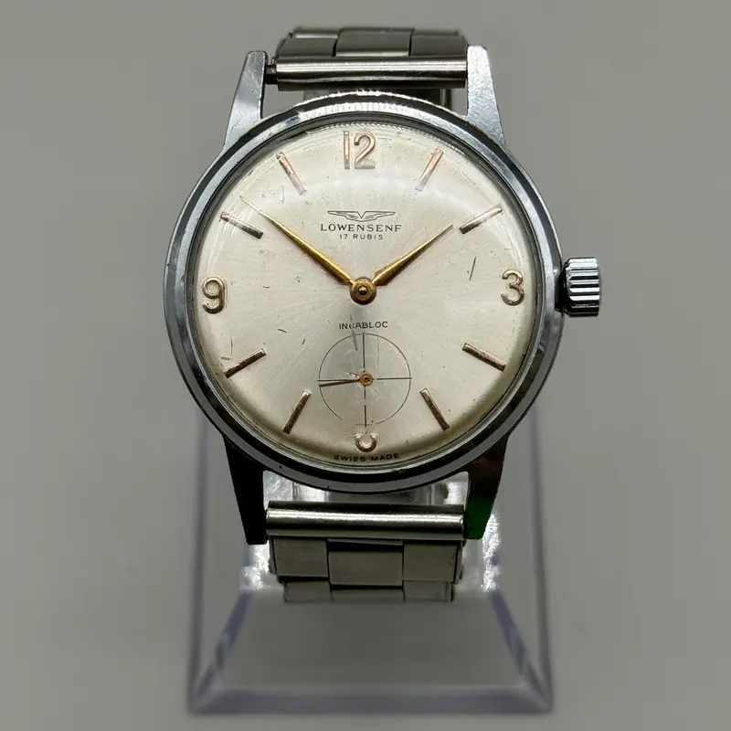 Lowensenf 17 rubis incabloc orologio da polso meccanico 35 mm Swiss 1950 ca