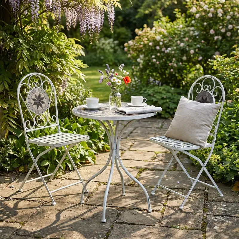 Lucrezia - set 3 bistrot in acciaio cemento bianco grigio