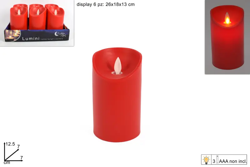 LUMINO C MOVIMENTO FIAMMA BATT.12.5CM ROSSO