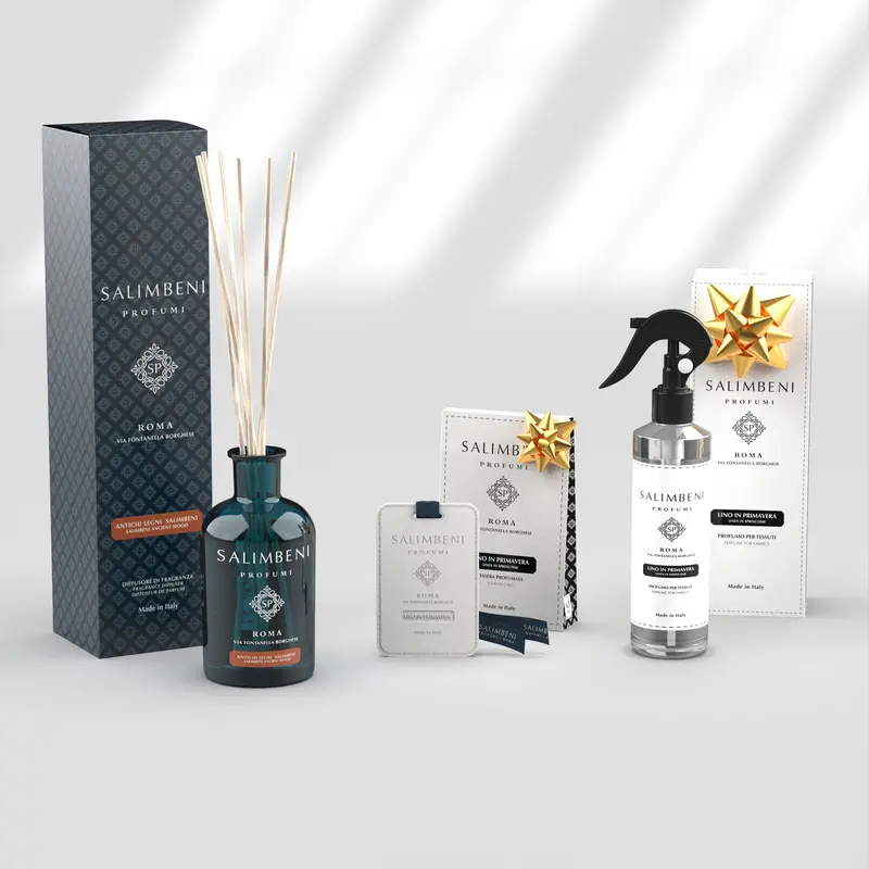 Madeiras Antigas Salimbeni 250 ml + Spray para Tecido 250 ml - Linho em Primavera + Cartões Perfumados (3 pç) - Linho em Primavera