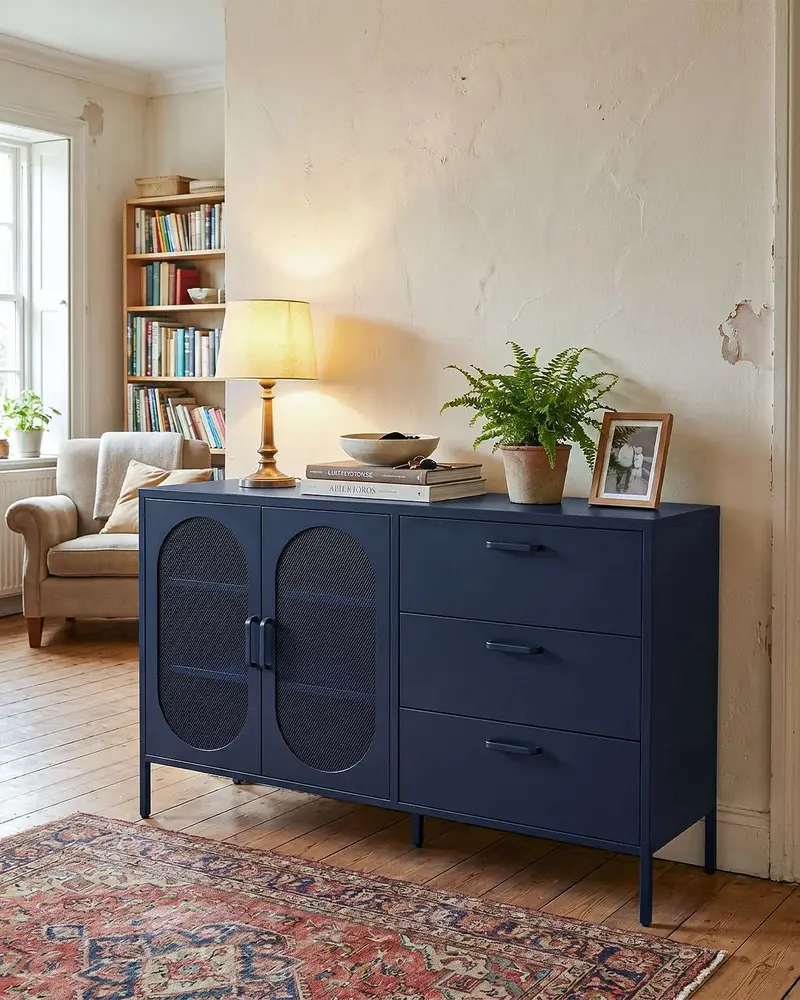 Madia Elisse HARMONY - Blu scuro - Madia Moderna in metallo verniciato - 2 Ante 3 Cassetti