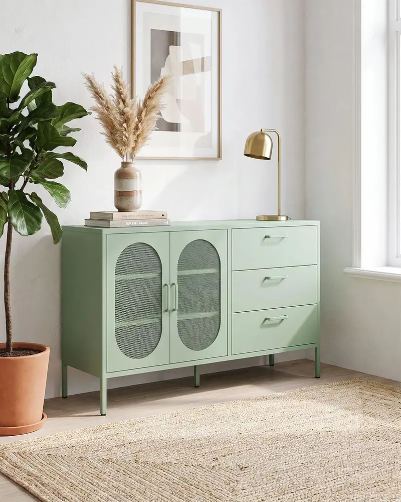 Madia Elisse HARMONY - Menta - Madia Moderna in metallo verniciato - 2 Ante 3 Cassetti