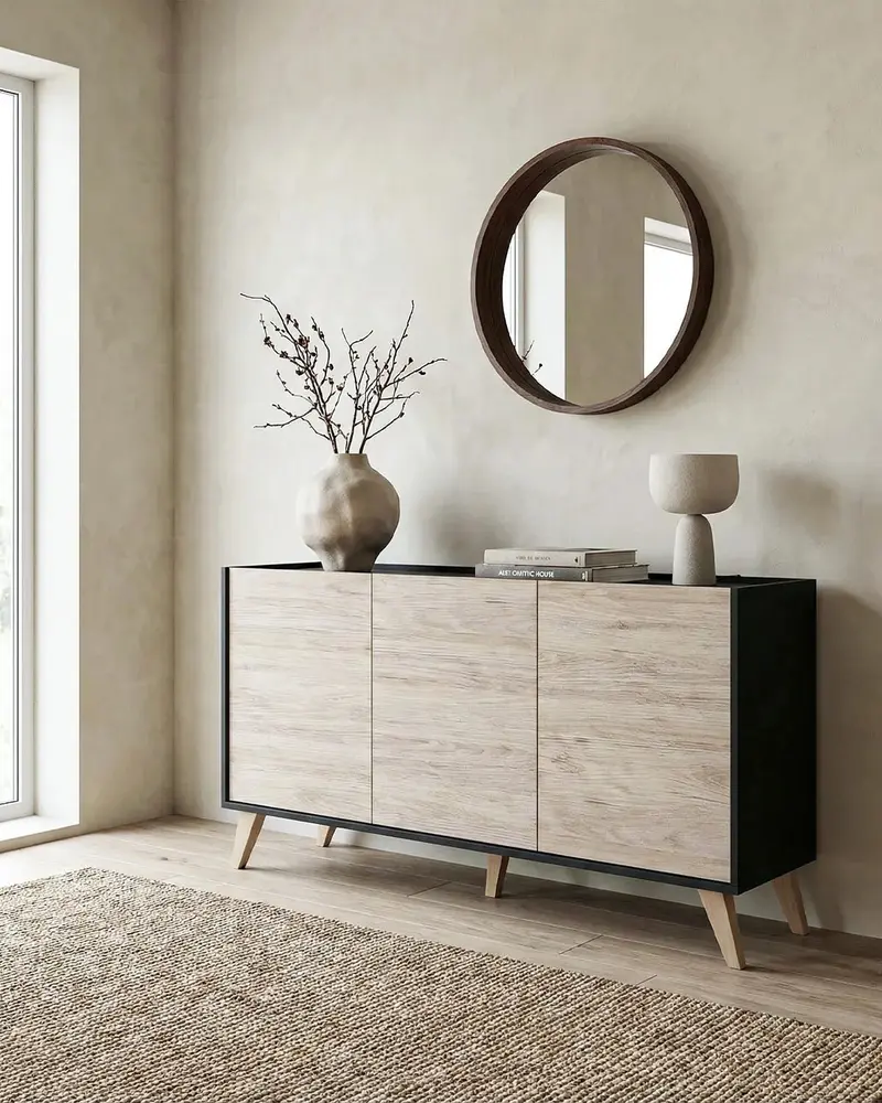 Madia HORIZON – Credenza Moderna 3 Ante con Ripiani Regolabili Antracite e Olmo