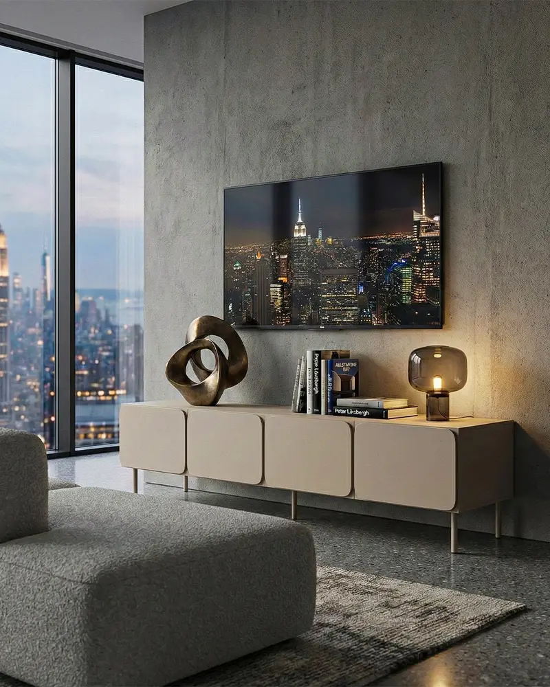 Madia Iso - Set Angle - Mobile TV per soggiorno, moderno - 4 ante - L. 200 cm x H. 60 cm x P.42 cm - Cashmere