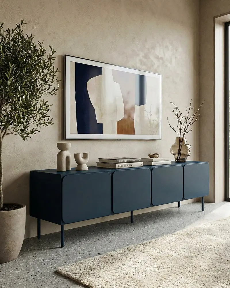 Madia Node - Set Angle - Mobile TV per soggiorno, moderno - 4 ante - L. 200 cm x H. 60 cm x P.42 cm - Blu ardesia scuro