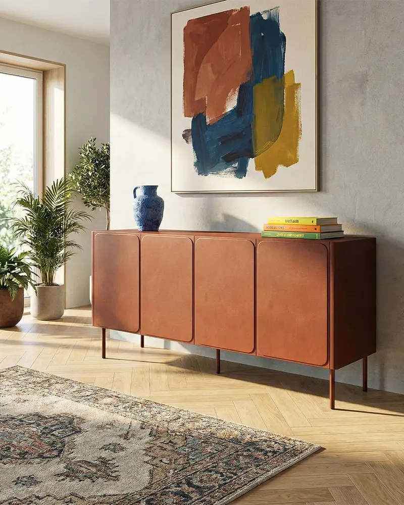 Madia Spigo - Set Angle - Mobile per soggiorno, moderno - 4 ante - L. 200 cm x H. 75 cm x P.42 cm - Terra di Siena bruciata
