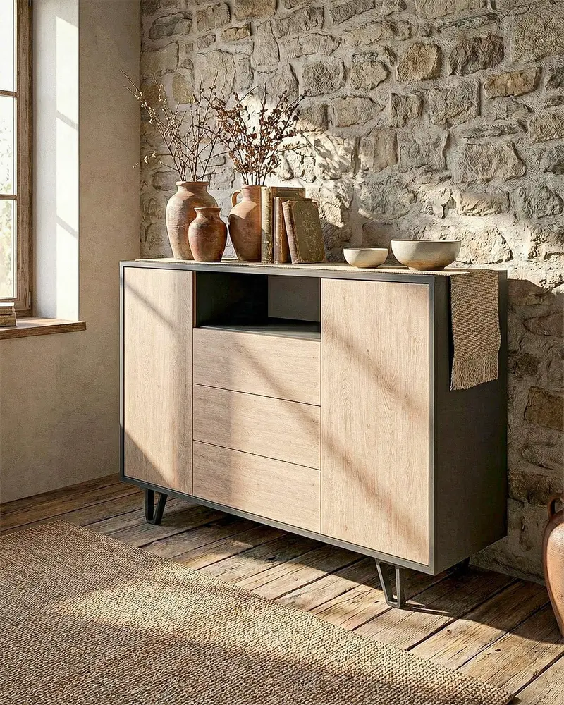 Madia TARIS - 2 ante, 3 cassetti - L.136,3cm x H.100cm x P.41cm -Antracite/Virginia