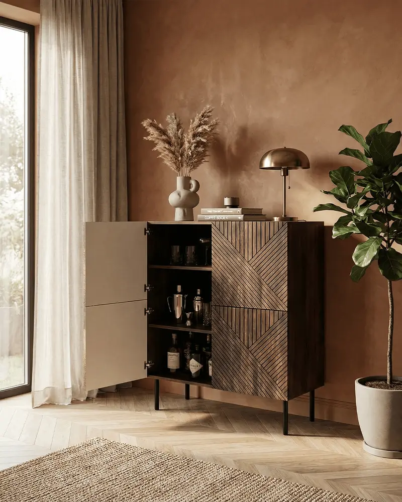Madia Umbra - Set Darc - Mobile per soggiorno e ingresso, contemporaneo - 4 ante - L. 88,5 cm x H. 117,5 cm x P. 40 cm - Ebano scuro