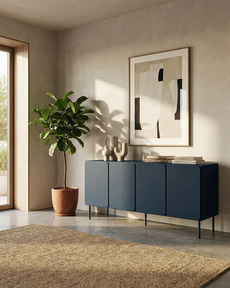 Madia Vertica - Set Angle - Mobile per soggiorno, moderno - 4 ante - L. 200 cm x H. 75 cm x P.42 cm - Blu ardesia scuro