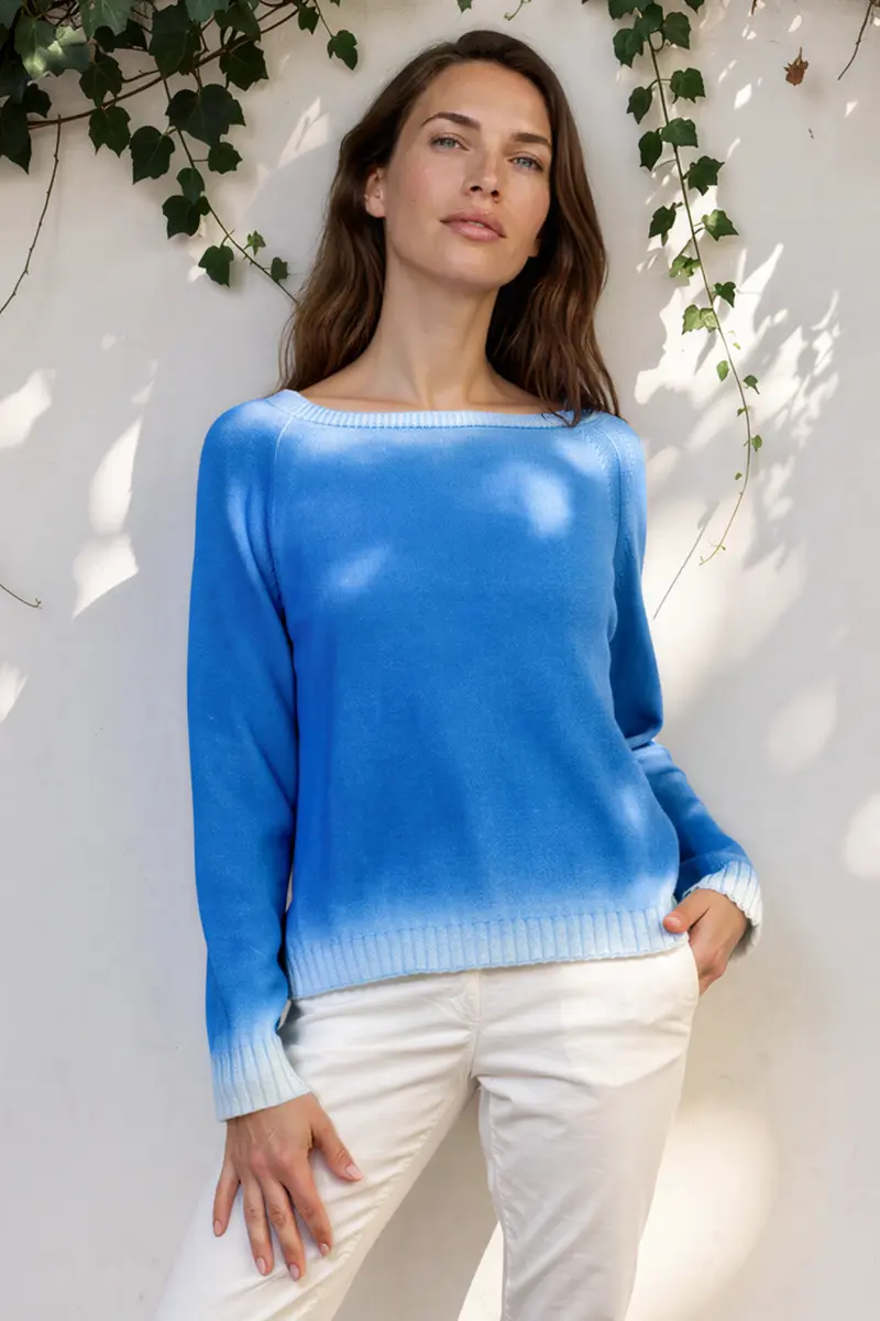 MAGLIA LORAINE in cotone sfumata blu mare