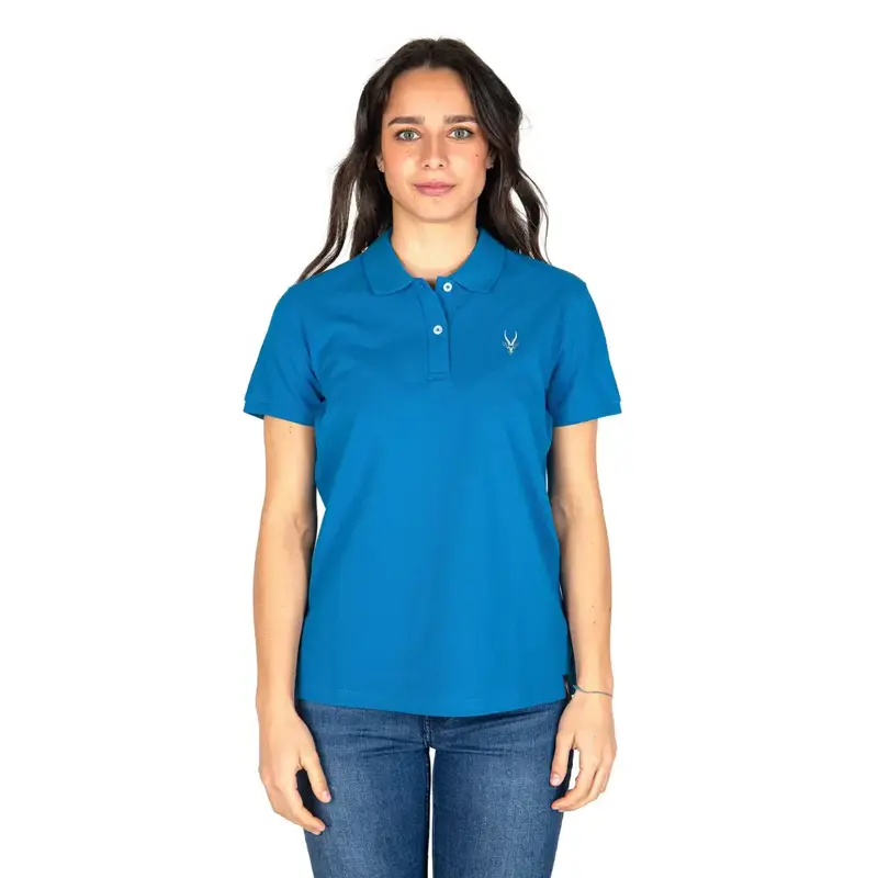 Maglia polo donna a mezza manica con bottoni in co
