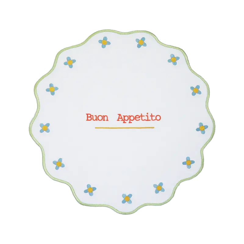 MAMMA MIA TOVAGLIETTA TONDA RICAMATA DI BACI MILANO