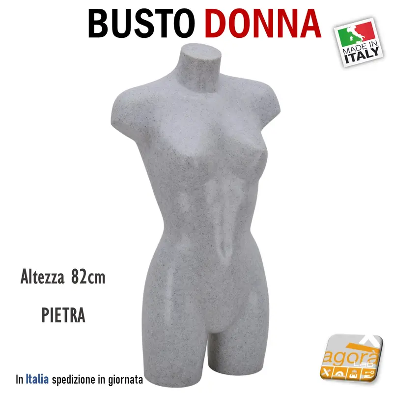 MANICHINO BUSTO DONNA H 82 CM CON ATTACCHI SCHIENA-COLLO PER BASE PIETRA