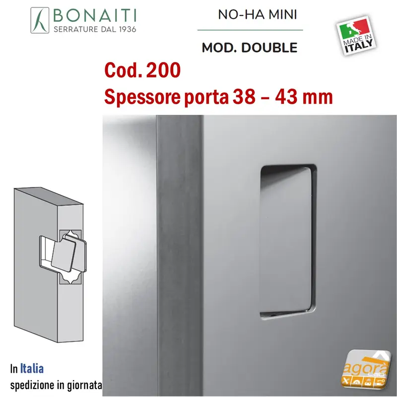 MANIGLIA PER PORTA INVIBILE BONAITI NO-HA MINI DOUBLE COD.200 SP.38-43mm
