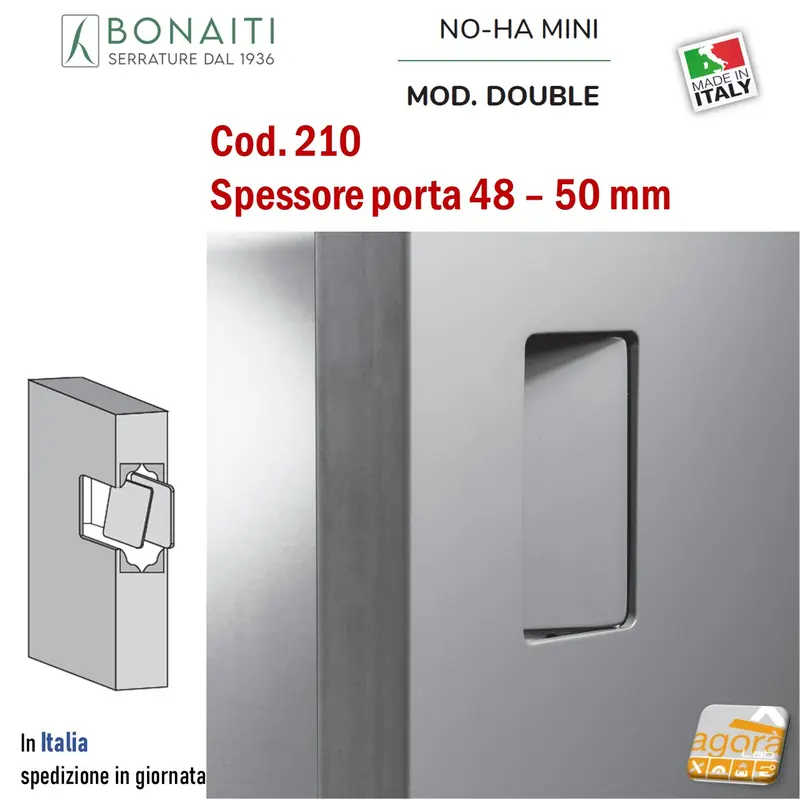 MANIGLIA PER PORTA INVIBILE BONAITI NO-HA MINI DOUBLE COD.210 SP.48-50mm