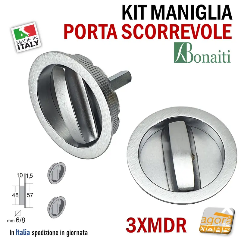 MANIGLIA PER PORTA SCORREVOLE BOCCHETTA FORO 48 D57 DOPPIA-LEVA CROMO SAT TONDA