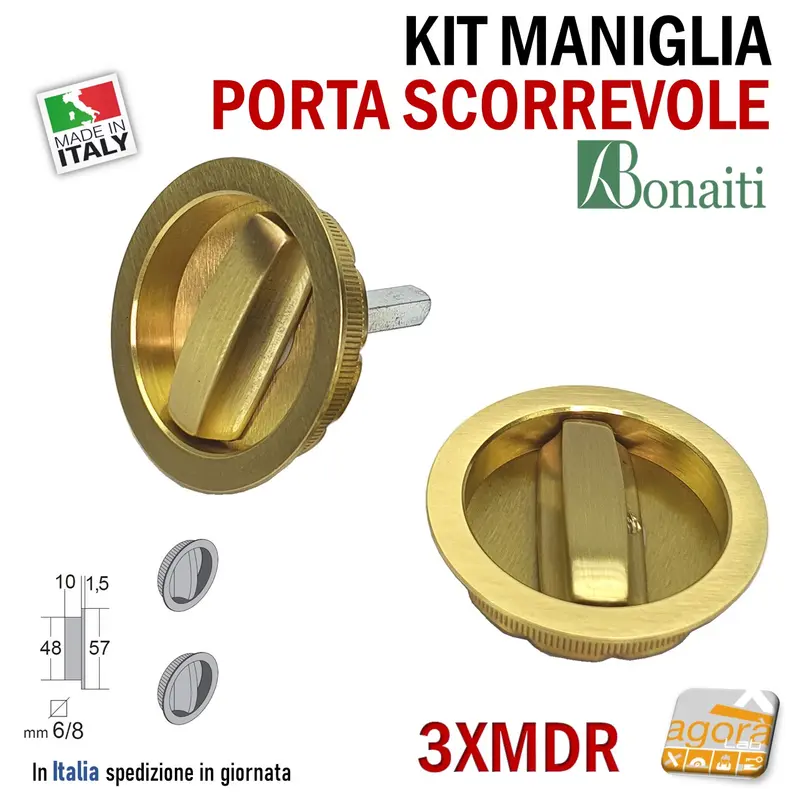 MANIGLIA PER PORTA SCORREVOLE BOCCHETTA FORO 48 D57 DOPPIA-LEVA OTTONE TONDA