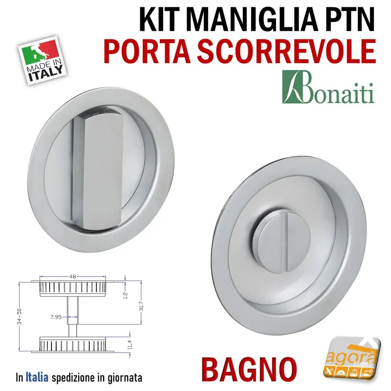 MANIGLIA PER PORTA SCORREVOLE BOCCHETTA LIBERO-OCCUPATO WC X BAGNO SICUREZ BAMBINI PTN FORO 48 D60 CROMO SAT