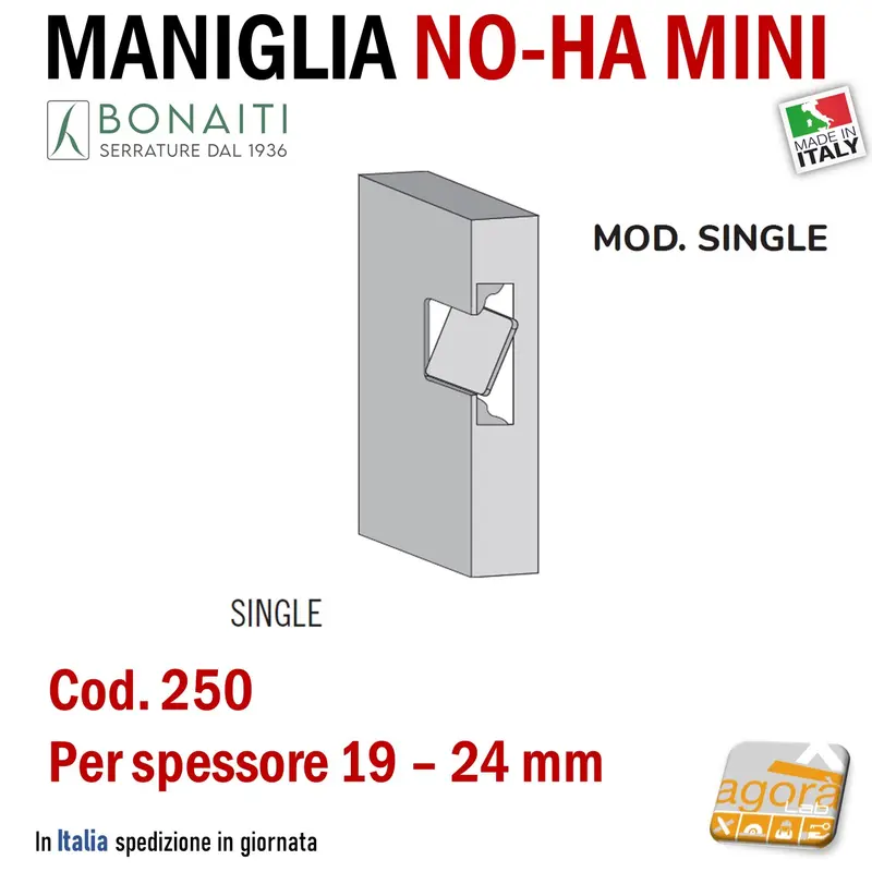 MANIGLIA PORTA BONAITI INCASSO INVISIBILE NO-HA MINI SINGLE 250 ANOHANK250