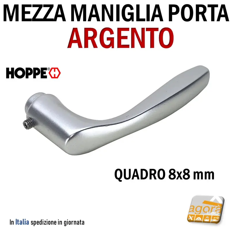 MANIGLIA PORTA HOPPE IN ALLUMINIO ARGENTO MEZZA MANIGLIA FEMMINA Q8x8 MILANO 143